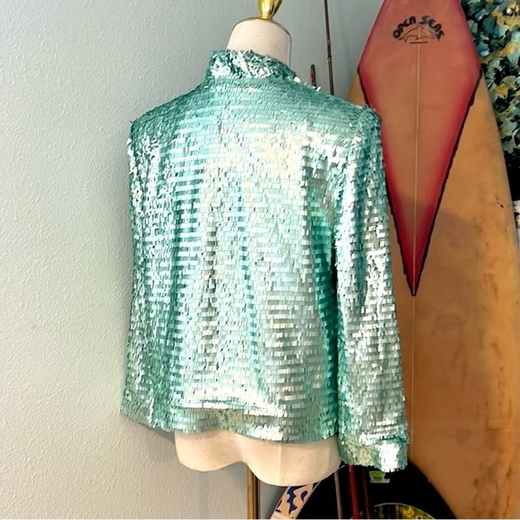 NWT,Alberto Makali,Statement Piece,Metallic Pull-Closed Cape,Unique Seafoam-Teal - Picture 7 of 14
